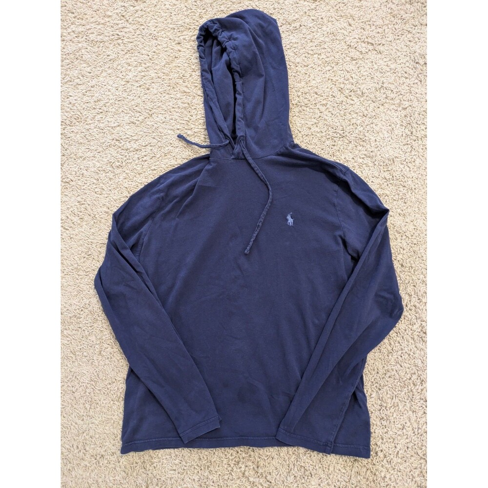 Polo Ralph Lauren Hoodie Shirt Men's Size M Navy Blue Long Sleeve Shirt Cotton